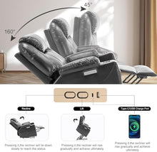 UOPYNE Large Lay Flat Power Lift Recliner Chair with Heat and Massage, Leather Electric Reclining Sofa with Remote Control, Cup Holder, USB Type C Charging Ports, Gray