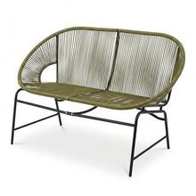 Seeheool CONDESSA Outdoor Patio Wicker Love SEAT, Green PE Rattan & Iron Frame, Set of 1