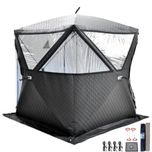 Outdoor Sauna Tent for 3-5 People, Insulated Ice Fishing Tent, Heat Insulating and Windproof, Portable Ice Fishing Shanty Ice House for Home Garden, Camping, Other Locations BlackSauna-2.1m