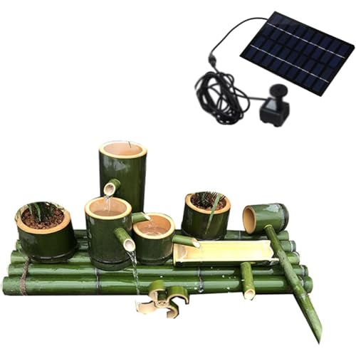GenSDH Solar Water Fountain Pump Kit, Bamboo Water Feature, Zen Garden Bamboo Fountain, Feng Shui Outdoor Indoor Water Fountain, for Patio Backyard Yard Pond, 2,10(80cm/31.4in)