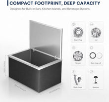 GarveeLife Drop in Ice Chest 130QT, SUS304 Stainless Steel Sliding Cover 24H Non-Electric Insulation, Recessed Outdoor Kitchen Ice Cooler with Drain Pipe & Plug, 28"Lx20"Wx17"H, for Wine Beer Party