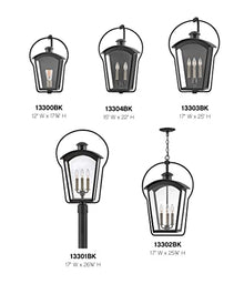 Hinkley Yale Large Hanging Outdoor Lantern - 3-Light, Damp Rated, Clear Glass, Aluminum - Black