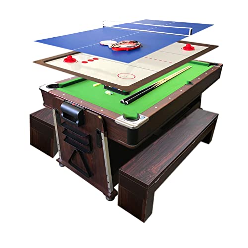 Simba USA 4-in-1 7Ft Pool Table with Benches - Green/White/Red
