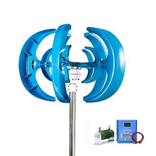 OLONETO 1200W 12V 24V 5 Blades Wind Power Generator+MPPT Controller Lantern Vertical Shaft Wind Power Generator Kit for Home Mixed Lights (Color : Blue B, Size : 12v)
