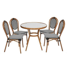 Flash Furniture Lourdes Indoor/Outdoor Bistro Set - Tempered Glass Table & 4 Chairs - Black & White Rattan/Natural Frame