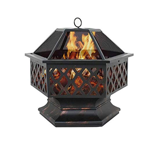 EGBHNJKL Hexagonal Retro Grill Stove Outdoor Wood Brazier Household Heating Charcoal Basin Courtyard Terrace Multifunctional Barbecue