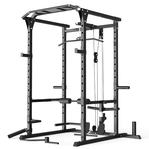 Mappding Power Cage with LAT Pulldown, Multi-Functional Squat Rack Black