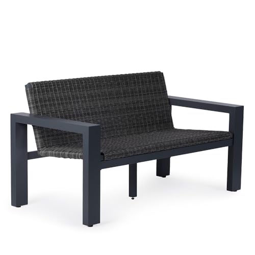Ash & Ember Slate Loveseat, Tightly Woven All-Weather HDPE Wicker, Powder-Coated Aluminum Frame, All-Weather UV-Treated Design, Bauhaus-Inspired 2-Seat Patio Couch, Outdoor Furniture