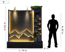 Mountain Water Fountain with LED Lights - Indoor/Outdoor Decorative Waterfall(B)