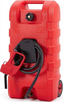 15-Gallon Portable Fuel Caddy on Wheels with Manual Transfer Pump & 10ft Hose – Leak-Proof Gas Can for Lawn Mowers, Tractors, Generators, ATVs, Boats, Shop, Home & Farm – Red