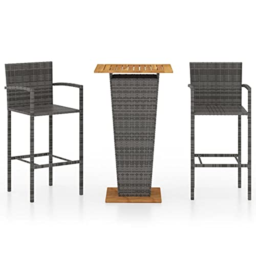 YITHOPI Garden Furniture Set,Patio Table and Chairs,Bar Stools Set,Solid Acacia Wood Tabletop,Bar Height Patio Table & Chairs Set Furniture Patio All Weather,3 Piece Garden Bar Set Gray