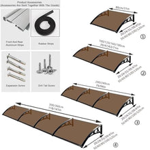 Outdoor Polycarbonate Window Awning Modular Garden Patio Veranda with Aluminum Bracket & Drainage Weather Resistant Brown 24x94 in (60x240 cm)