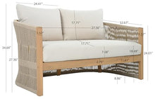 SAFAVIEH Outdoor - Bella 2-Seater Sofa Loveseat - Oak Solid Wood & Taupe - Weather Resistant - Ideal for Patio, Deck, Backyard, 11.6" Seat Height (PAT7110A)