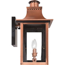 Quoizel Chalmers Outdoor Wall Lantern, 19 Inch 2-Light Aged Copper Vintage Wall Sconce, French Country Wall Light, Clear Glass, 60W Candelabra Bulb, Outside Lights for Patio, Porch, Garage or Yard
