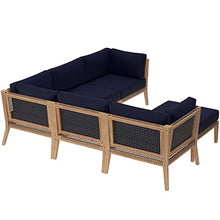 Modway Clearwater Outdoor Patio Teak Wood 6-Piece Sectional Sofa in Gray Navy