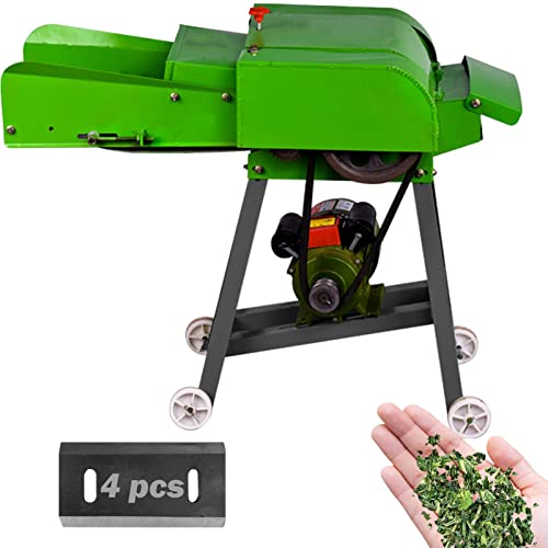 TXMACHINE hay Cutter Machine 800kg/h Lawn Mowers Electric hay Cutter Silage Machine Grass Cutter for Pennisetum hydridum,Rice Straw,Elephant Grass with 4 Blades (220V/50HZ, Green Color)