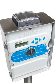 Hunter XC Hybrid Solar Sprinkler Controller, 12 Zone Irrigation Timer, Programmable Outdoor Automatic Irrigation Control, Stainless Steel Casing, (XCH-1200-SS-P)