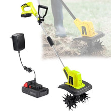 Electric Garden Tiller Cultivator, Cordless Garden Rotavator with 4 Steel Blades, 25cm Working Width, 22cm Tilling Depth, for Garden, Vegetable