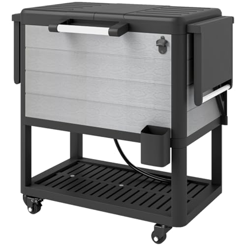 SWLJKU 104-Quart Outdoor Cooler Cart with Wheels, 48-Hour Ice Retention Patio Cooler Bin with Lockable Casters, Bottle Opener, Towel Rack, and Foldable Side Tables