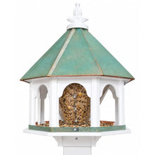 Large Octagon Wild Bird Feeder Solid Cellular PVC Verdigris Copper Roof Made in The USA (SF18V) (White, 4"x4" Mount)