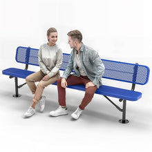 OUTTANS Heavy-Duty Outdoor Metal Bench (8 Ft - Surface with Back, Blue)