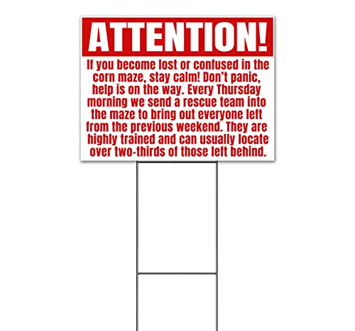 TampaPrinting Attention Funny Corn Maze Yard Sign 18" x 24