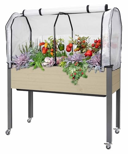 Self-Watering Raised Garden Bed (21" x 47" x 32"H) - Container Gardening with The Convenience of a Self-Watering Irrigation System. Includes Greenhouse & Bug Cover. Made in Canada.