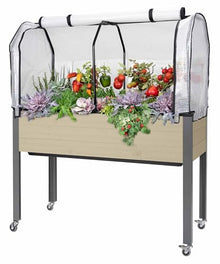 Self-Watering Raised Garden Bed (21" x 47" x 32"H) - Container Gardening with The Convenience of a Self-Watering Irrigation System. Includes Greenhouse & Bug Cover. Made in Canada.