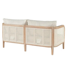 Merax Outdoor Patio Loveseat, Acacia Wood 2-seat Outdoor Couch Sofa with Thick Cushion, All-Weather PE Rattan Accent Patio Furniture for Balcony Porch Backyard Poolside Relax, Natural+White