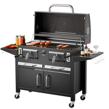 Muhub Charcoal BBQ Grill, with 2 Adjustable Coal Trays,5-level temperature control &Foldable Side Tables,794 sq in Cooking Area& Cool- touch metal Handles, Lockable Wheels,Black