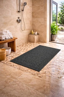 Commercial Drainage Spaghetti Mat – Heavy Duty Vinyl Loop Coil Mat for Pool Decks, Locker Rooms, Showers & Entryways – Non-Slip Drain-Through Design (Black, 4’ x 60’)