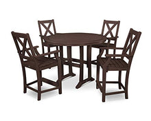 POLYWOOD® Braxton 5-Piece Nautical Trestle Arm Chair Counter Set in Mahogany