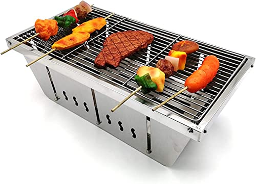 NEWCES Safety Certification Foldable Campfire Grill Portable Camping Barbeque Grill Outdoor Charcoal Barbecue Grills Smoker BBQ Grill Rack Stainless Steel Barbecue Grill