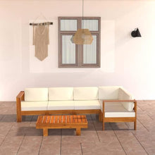 Molumvel 6 Piece Garden Lounge Set with Cushions, Solid Acacia Wood Outdoor Patio Furniture, Cream White Seat and Back Pillows, Garden Balcony Seating