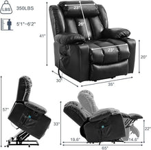 UOPYNE Extra Wide Leather Power Lift Recliner Chair for Elderly with Heat and Massage, Electric Reclining Living Room Chair with Cup Holders, Side Pockets and USB Port, Black