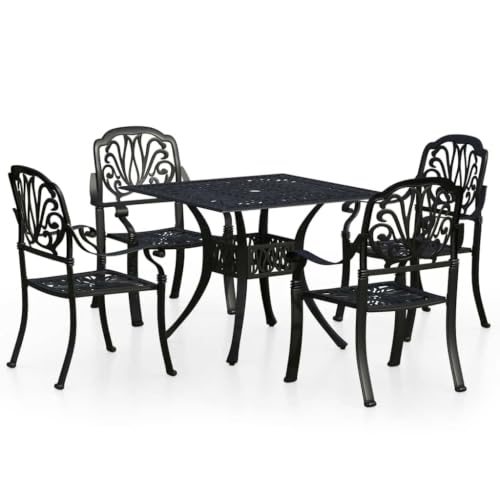 GFRMPORM 5 Piece Cast Aluminum Bistro Set Black