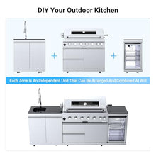 96-Inch Outdoor Kitchen Island Grill, 6-Burner 85,000 BTU Stainless Steel BBQ with Refrigerator, Sink, Rotisserie Kit, Granite Countertops & Storage Cabinets (Silver)