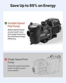 VEVOR Variable Speed Pool Pump, 1.5 HP, AC 220-240V, 132 GPM, In/Above Swimming Pool Pump with Filter Basket, Powerful Self Priming, Programmable Timer, for Inground and Above Ground Swimming Pool