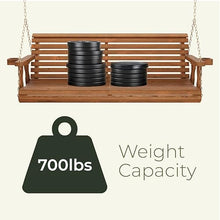 Amish Casual Heavy Duty 700 Lb Capacity Porch Swing with Cup Holders (5 Foot, Semi-Solid Black Stain) – Wooden Outdoor Roll Back Swing with Hanging Ropes – Handcrafted Contoured Lumbar Support