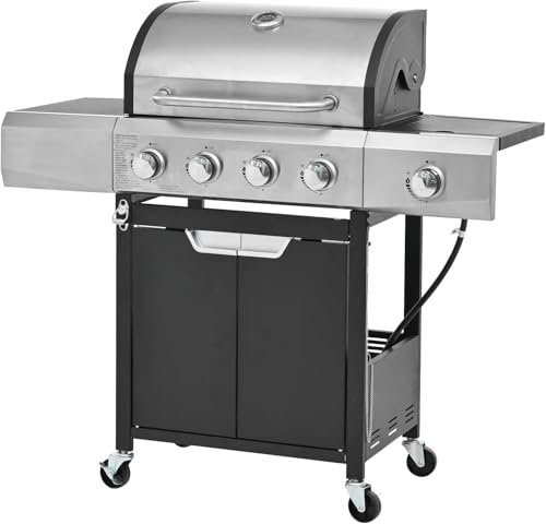 4-Burner Propane Gas Grill with Side Burner & Waterproof Cover - 51,000 BTU