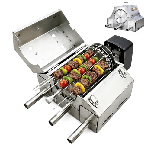 IMOYBBR Fully Automatic Rotary Grill, Electric Rotating Rotisserie Grill with 360° Tumble Basket, Dual Power Supply, 100 BBQ Skewers, Stainless Steel Smokeless Charcoal Grill 20Skewers