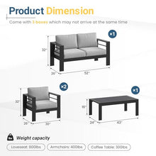 Solaste Aluminum Outdoor Patio Furniture Set, 4 Seats Patio Sectional Sofa with 5" Thick Cushion, Outdoor Patio Set with Coffee Table for Porch, Backyard, Deck, Yard, Light Grey