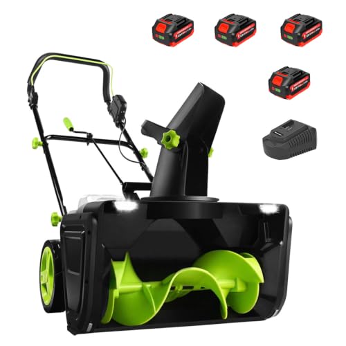 Electric Snow Blower for Driveway, Cordless Snow Shovel, 40V Lithium Battery, 3500W Peak Power, 180° Adjustable Chute, 7.6m Snow Throw Distance, LED Light for Winter Removal 4Batteries