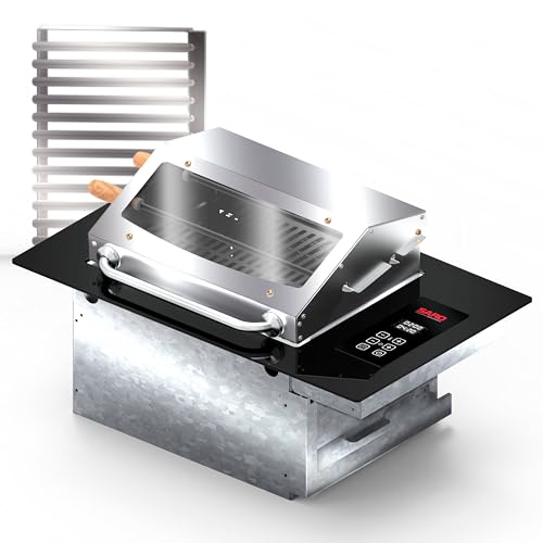 SARO CHED22 Built-In Electric Grill, 220V, Black and Stainless Steel, Digital Control Panel, Smokeless Design, 41x67.5cm Niche Size, with Glass Visor and Dual High-Power Heating