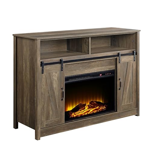 Acme Tobias Fireplace in Rustic Oak Finish