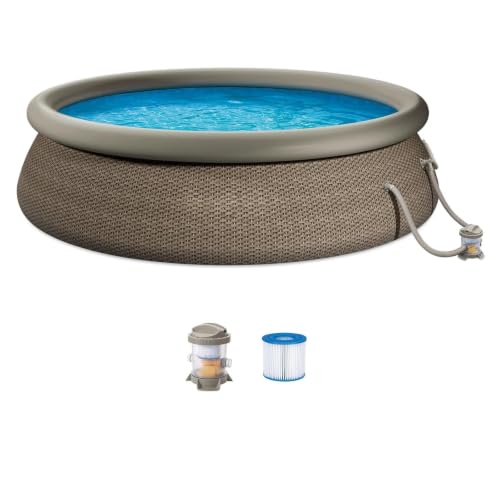 12ft x 36in Ground Inflatable Ring Top Above Ground Pool, Basketweave