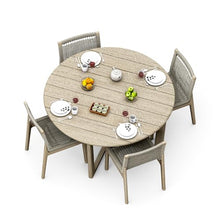 WholesaleTeakFurniture Grade-A Weathered Teak Wood 4 Seater 5 Pc Dining Set: 60" SEMA Round Table and 4 SEMA Armless Chairs #21Se3500