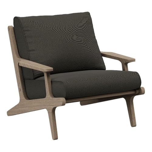 Modway Saratoga Teak Outdoor Lounge Chair in Weathered Gray Flint – Oversized Patio Accent Armchair with Wood Frame and Weather-Resistant Cushions
