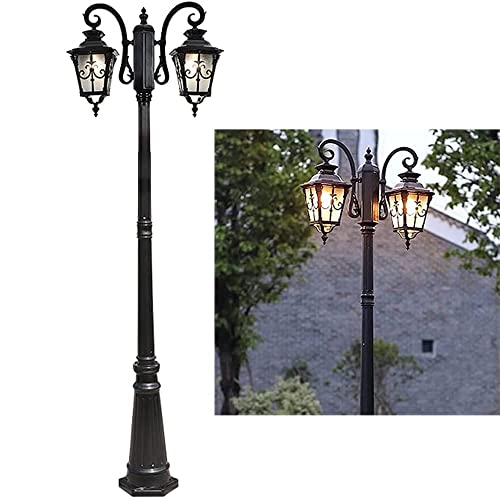 iumLeap 200Cm Black Garden Lamp Post Light Outdoor Pillar Lamp 2-Head Exterior Pole Light Glass Lantern Bollard Path Lamp Waterproof Ip65 Street Light Mains Powered Pathlight