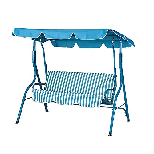 TBLOTYD Outdoor Garden Bench,Outdoor Patio Porch Swing Seat, Weatherproof Steel Frame Hammock Lounge Chair, 2-3 Seater Swing Glider Lounge Chair, Adjustable Awning, Fo,3-Seater Blue